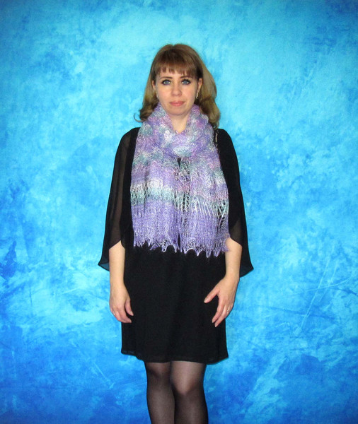 Hand knit violet scarf, Handmade Russian Orenburg shawl, Goat wool cover up, Lace pashmina, Downy kerchief, Stole, Warm shoulder wrap, Cape, Gift for a woman 5.