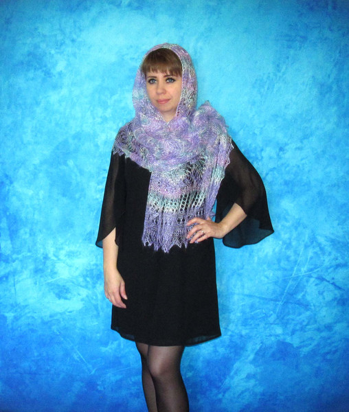Hand knit violet scarf, Handmade Russian Orenburg shawl, Goat wool cover up, Lace pashmina, Downy kerchief, Stole, Warm shoulder wrap, Cape, Gift for a woman 6.