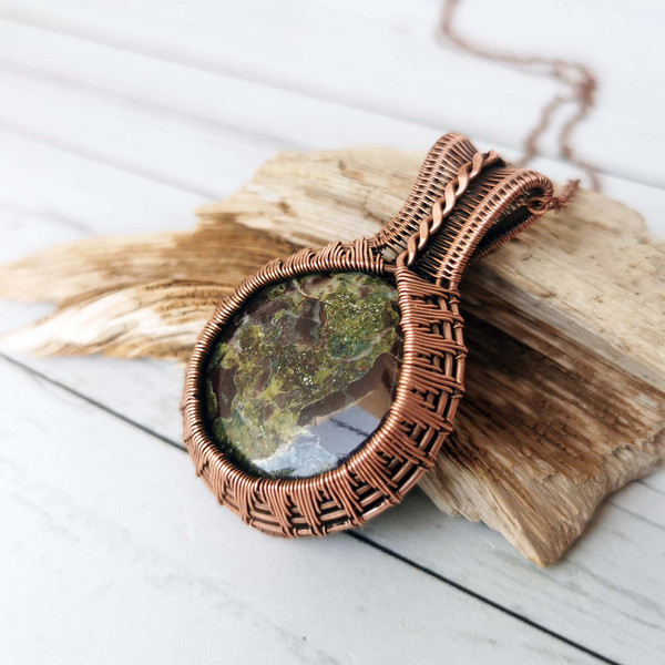 Wire wrapped copper necklace with Dragons Blood Jasper. Dragons blood jasper pendant. Unusual handcrafted gift.2.jpg