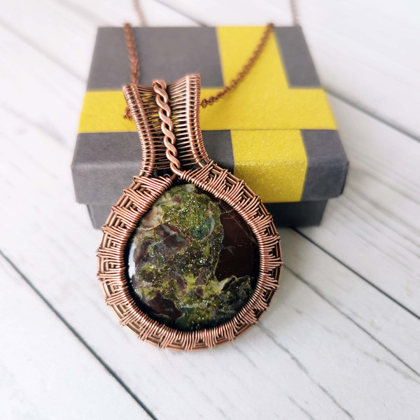 Wire wrapped copper necklace with Dragons Blood Jasper. Dragons blood jasper pendant. Unusual handcrafted gift.3.jpg