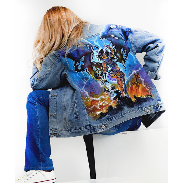 Louis Vuitton Custom Denim Jacket; Hand Painted; Art on denim; Denim jacket  with art; Jacket with painting; Exclu…