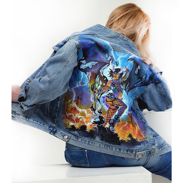 Hand Painted Denim Jacket. Personalised Denim Jacket. Painting