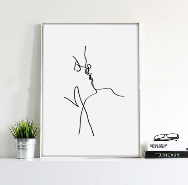 Prints are drawn in one line, a minimalist poster on the theme of love, 3 posters