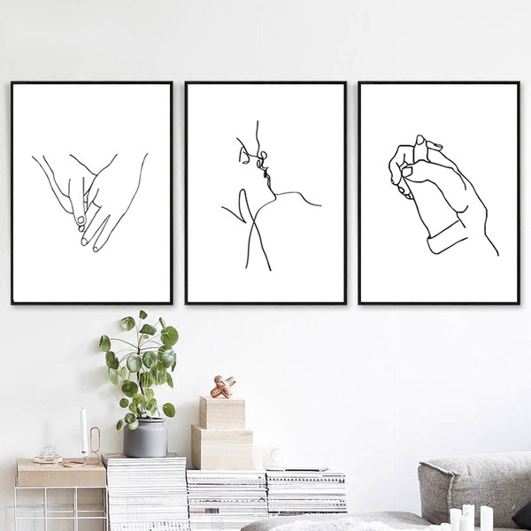 Prints are drawn in one line, a minimalist poster on the theme of love, 3 posters