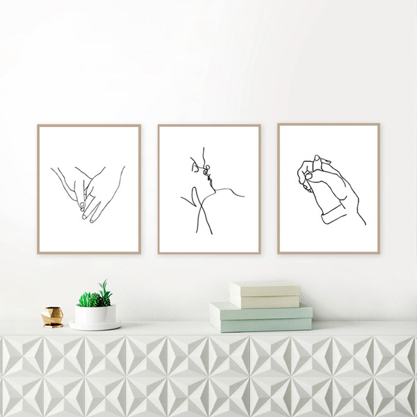 Prints are drawn in one line, a minimalist poster on the theme of love, 3 posters