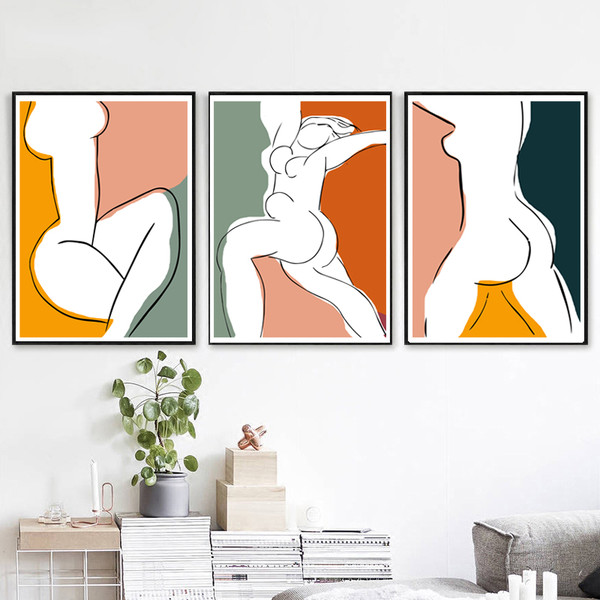 Woman abstract posters of 3 on the wall, easy to download 3