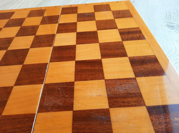 Wooden folding chess board vintage - Soviet old chess box 48 - Inspire  Uplift