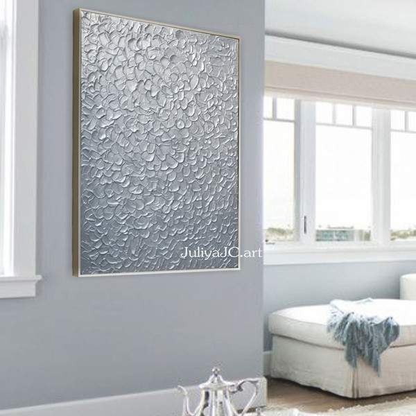 minimalist-abstract-art-silver-textured-painting-silver-shiny-original-painting-bedroom-decor