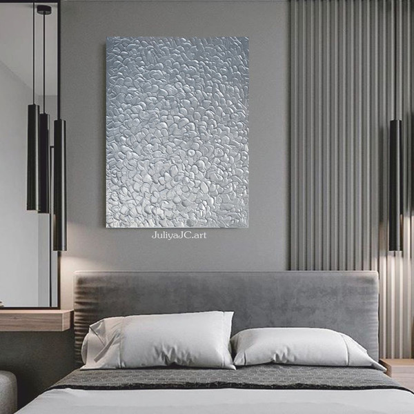 Silver-gray-bedroom-wall-decor-minimalist-abstract-painting-textured-original-art