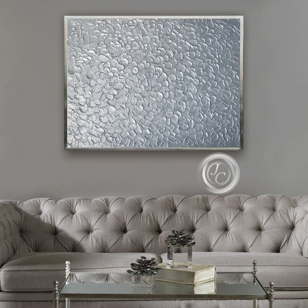 gray-living-room-decor-silver-abstract-art-textured-original-painting