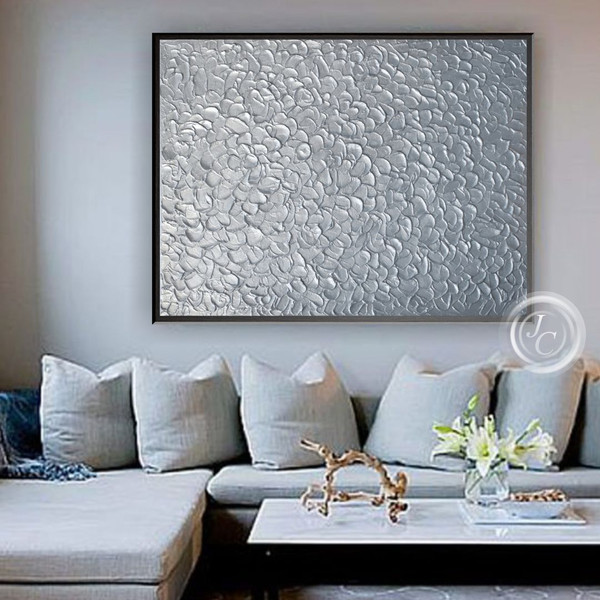 Gray-living-room-decor-above-couch-art-silver-shiny-abstract-wall-art-original-painting