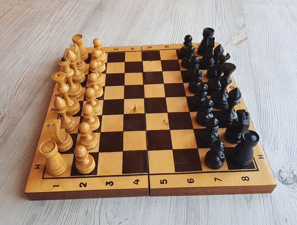 Soviet wooden chess set small - 30x30 cm chessboard vintage - Inspire Uplift