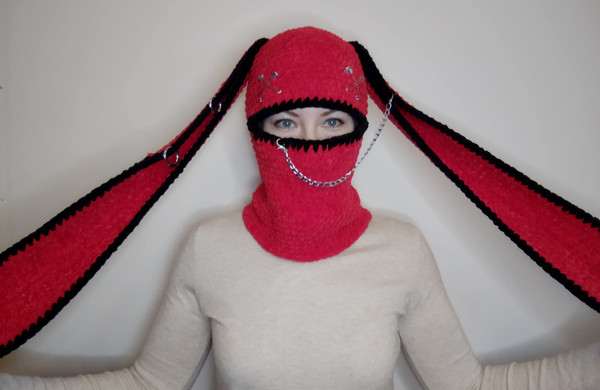 Red bunny balaclava crochet Balaclava with bunny ears - Inspire Uplift