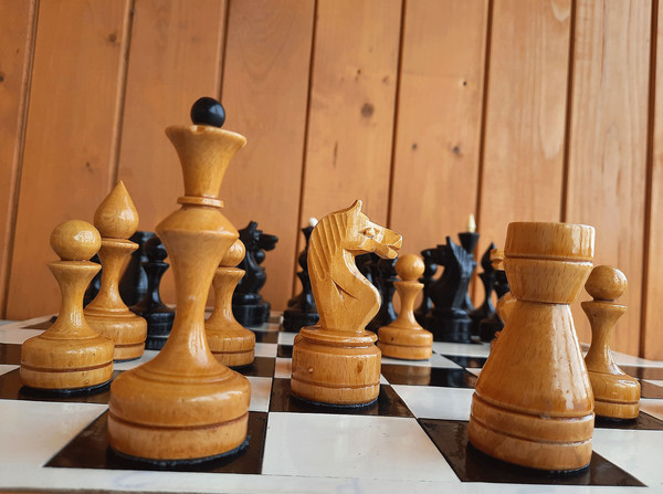 1960s vintage russian wooden chess set