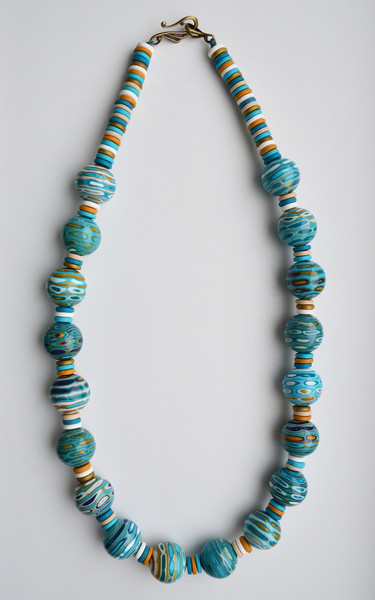 2 blue green gold white striped beaded necklace 11.jpg
