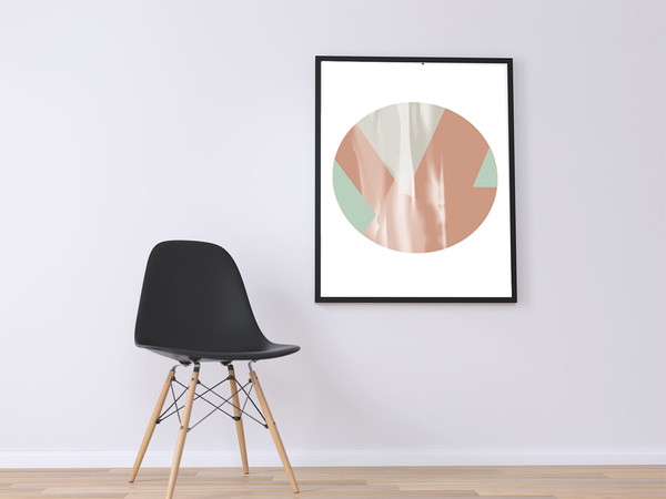 Three abstract posters in green and pink tones