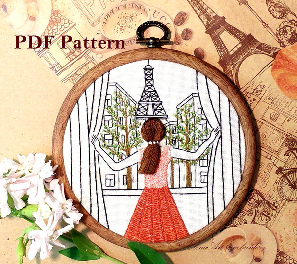 Contemporary 3D Embroidery Hoop Art for Beginner. PDF Pattern. Paris Wall Art. Stitch Guide Needlepoint. Beginners Embroidery Tutorial. Embroidered hair. Eiffel