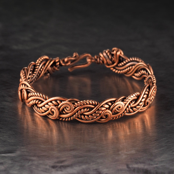 Unique Handmade Copper Bracelet for Woman Antique Style Wire Wrapped Bracelet Handcrafted Woven Jewelry 7th Anniversary 19 cm | WireWrapArt