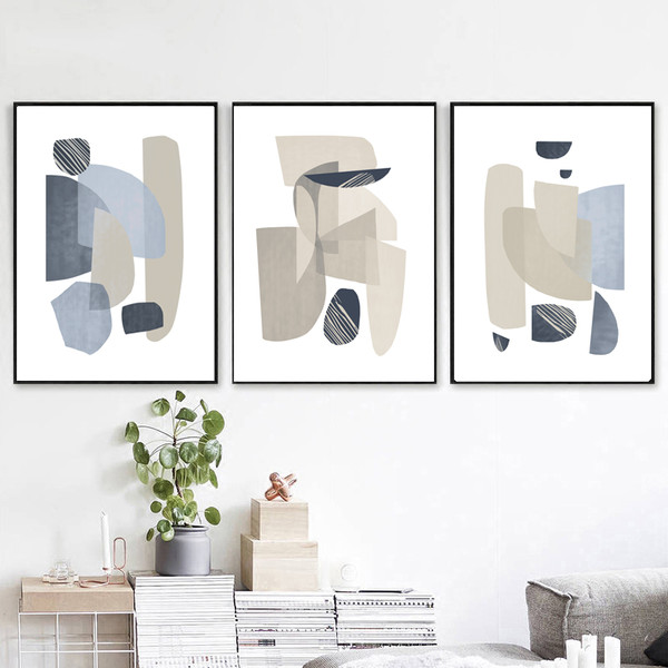 In blue and beige tones, three posters are easy to download