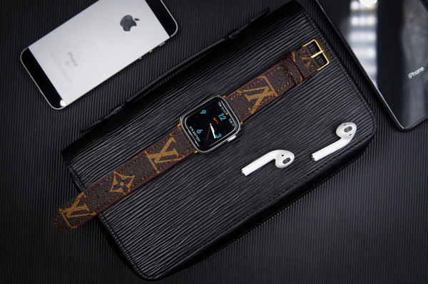 Custom Made Luxury L.V Monogram Leather Apple Watch Band for