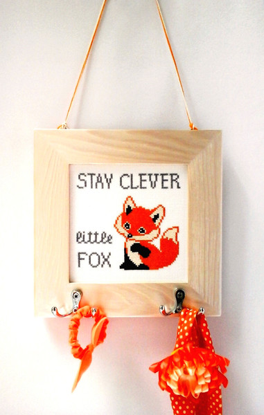 Nursery Wall Hook, Be Clever Little Fox, Positive Quotes Wall Art Framed, Embroidery Kids Design, Wooden Frame Finished Cross Stitch Picture.jpg