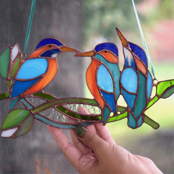 Stained glass bird suncatcher - window suncatchers kingfishe - Inspire  Uplift