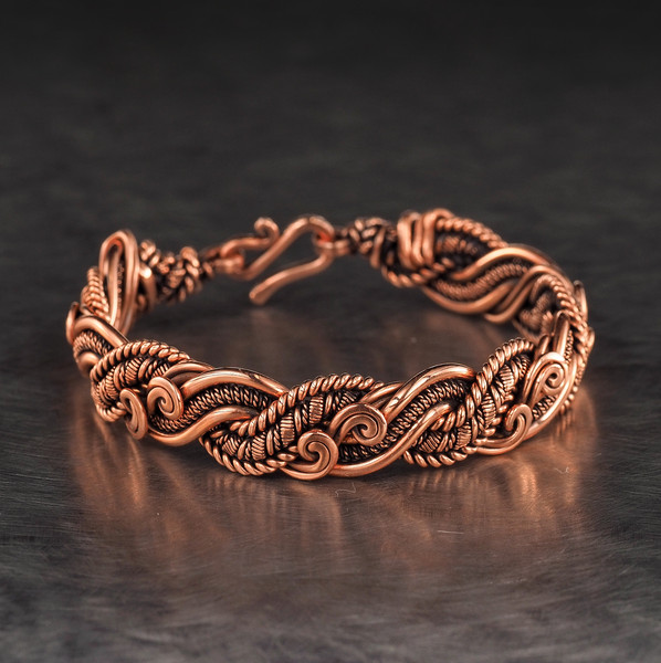 Wire Wrapped Pure Copper Bracelet Unique Stranded Wire Bangle Antique Style Jewelry 7th Anniversary Gift for Him or Her 19.5 cm | WireWrapArt