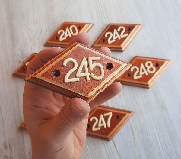 245 wooden address number door plate vintage