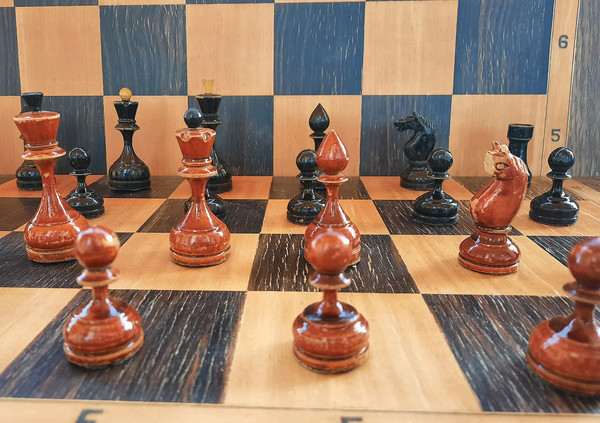 red black weighted small antique soviet chess pieces