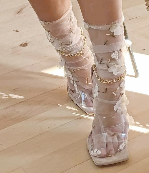 Sheer Floral Embroidery Effect Socks