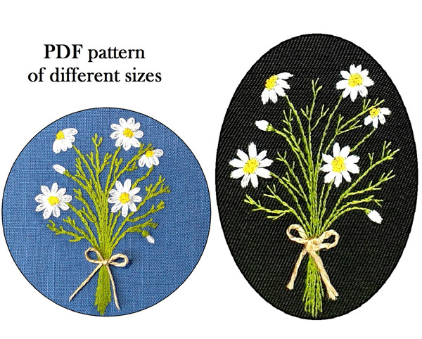 Embroidery Pattern Flowers Beginner. Stitch Guide Needlepoint. Floral Bouquet Embroidered Design. Chamomile Flower Embroidery. Daisy Floral Bouquet Embroidery.3