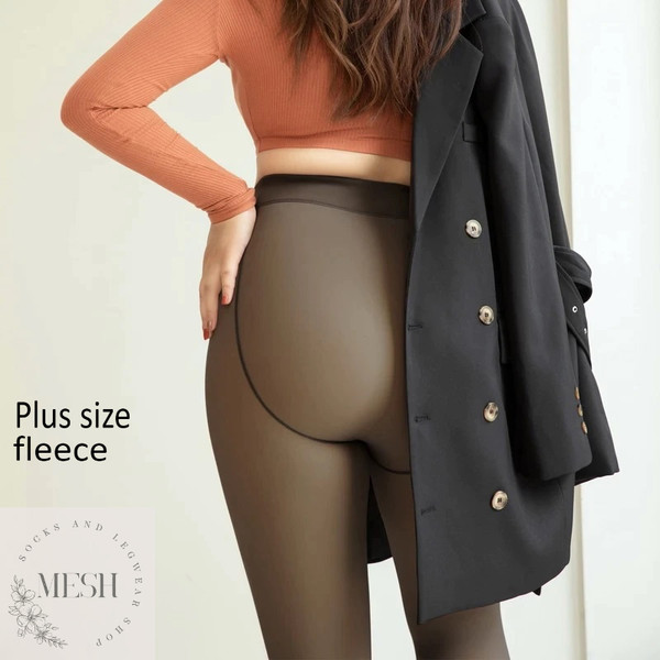 Women's Plus Size Leggings Warm Fleece Lined Pantyhose High