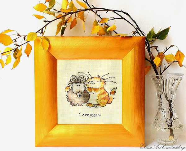 December January Birthday Gift, Cat Lover Christmas Gift, Capricorn Zodiac Sign Charm, Finished Framed Embroidery Funny Cat, Cat Mom Gifts, Cat Dad Gift.jpg
