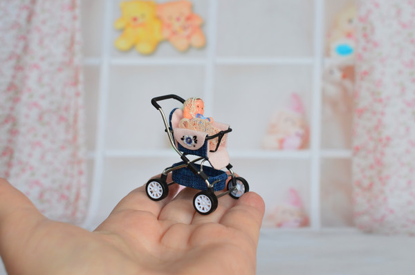 Miniature toy doll stroller in 1/24 scale. Complete with bab - Inspire  Uplift