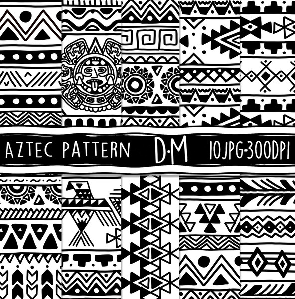 Black-White, aztec ethnic patterns, Digital Scrapbook Paper By Floraaplus