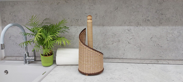 Paper towel holder standing. Wicker handmade holder for kitc - Inspire  Uplift