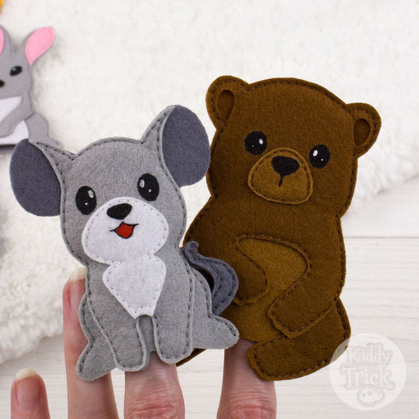 felt finger mouse and bear