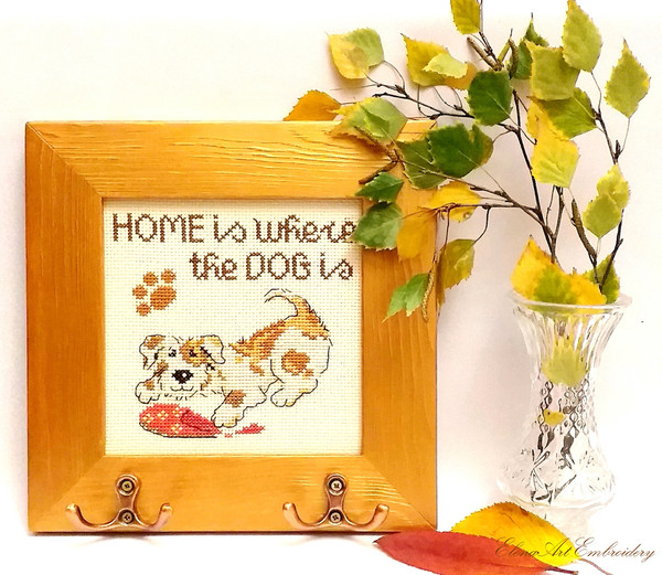 Dog Lover Birthday Gift, Dog Leash Holder, Key Holder For Wall Handmade, Finished Framed Embroidery, Dog Mom Gift, Pet Parent Gift, Key Hanger Dog, New House Gi