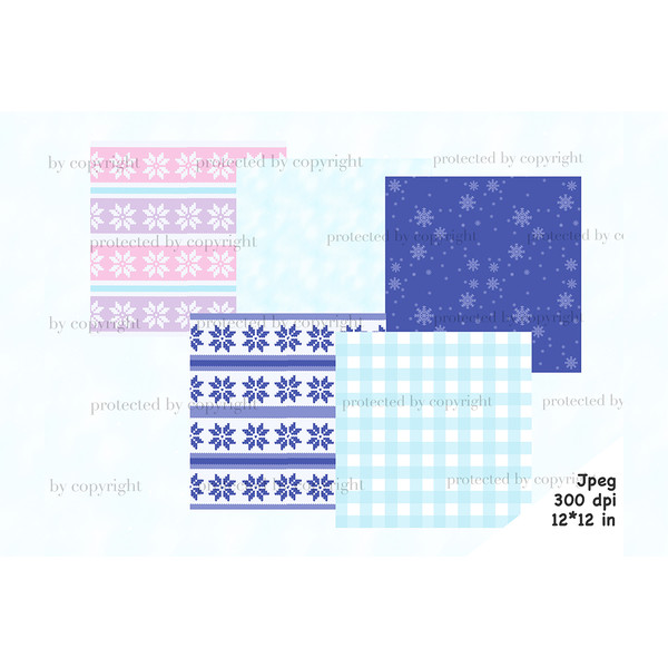 Bright winter digital crafting papers for Christmas. New Year bright bright patterns with snowflakes. Pink and blue pastel winter digital backgrounds. Blue chec
