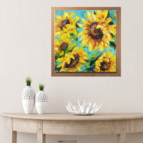 Sunflower painting canvas bouquet art impasto - Inspire Uplift