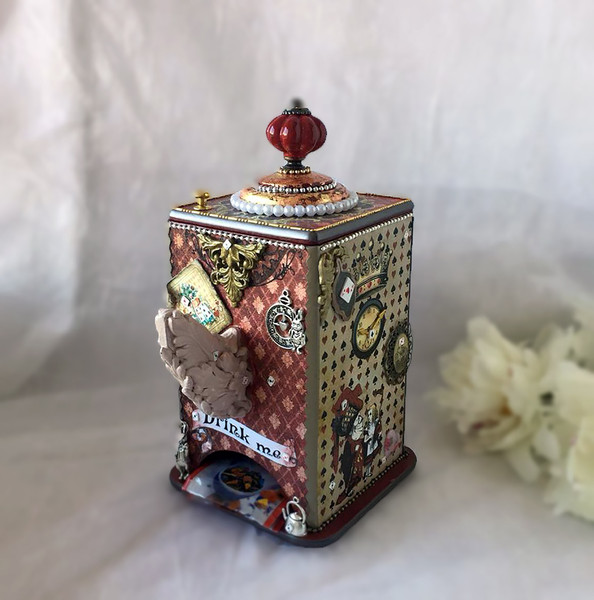 Alice Tea house,Wooden tea box, Alice in wonderland, Tea box