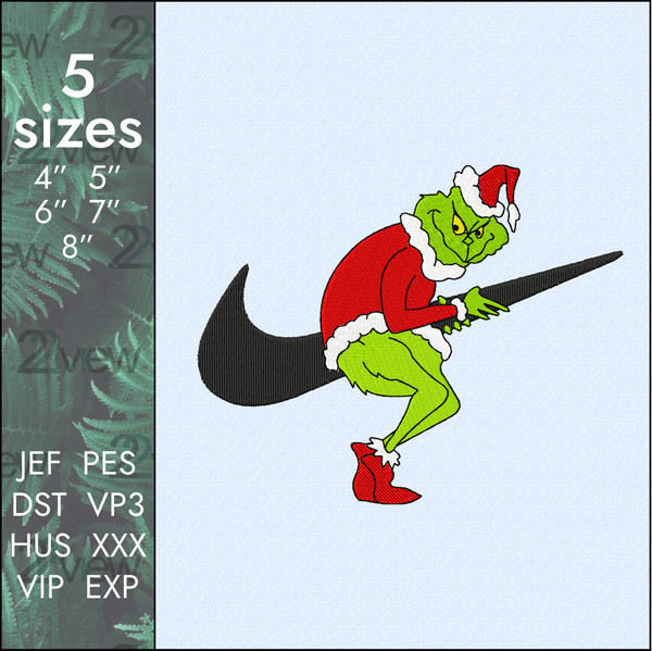 nike grinch christmas new year swoosh logo machine embroidery design