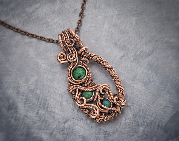 Wire wrapped copper necklace with natural chrysocolla  (2).jpeg