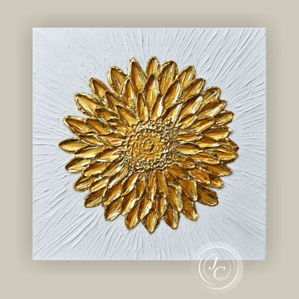 Large-gold-flower-painting-floral-abstract-art-textured-artwork-gold-and-white-wall-art