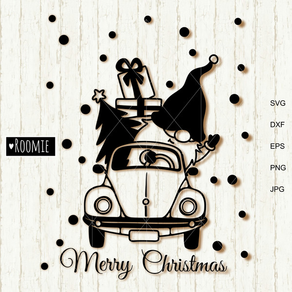 Christmas-gnome-in-Retro-car-black-and-white-vextor-clipart .jpg
