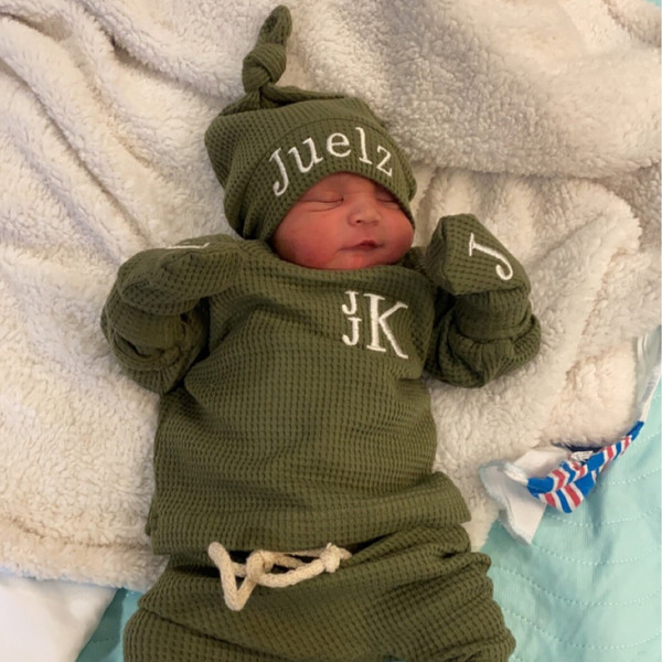 Mint Waffle Newborn Boy Coming Home Outfit, Hospital Set, Baby Boy