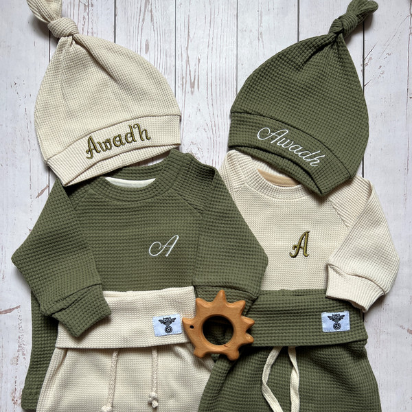 Newborn Outfit and Hat Set - Coming Home Outfit - Army Green