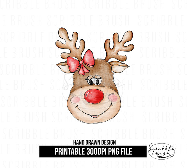 Christmas Reindeer Girl Sublimation PNG Design, Watercolor Reindeer Clipart.jpg