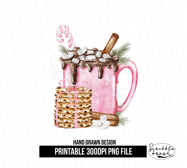 Pink Christmas Hot Cocoa Mug Sublimation PNG Design .png