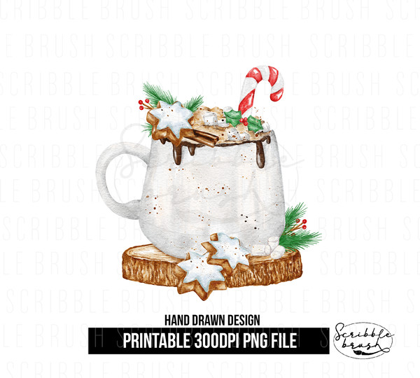 White Hot Cocoa Christmas Mug Sublimation PNG Design.png